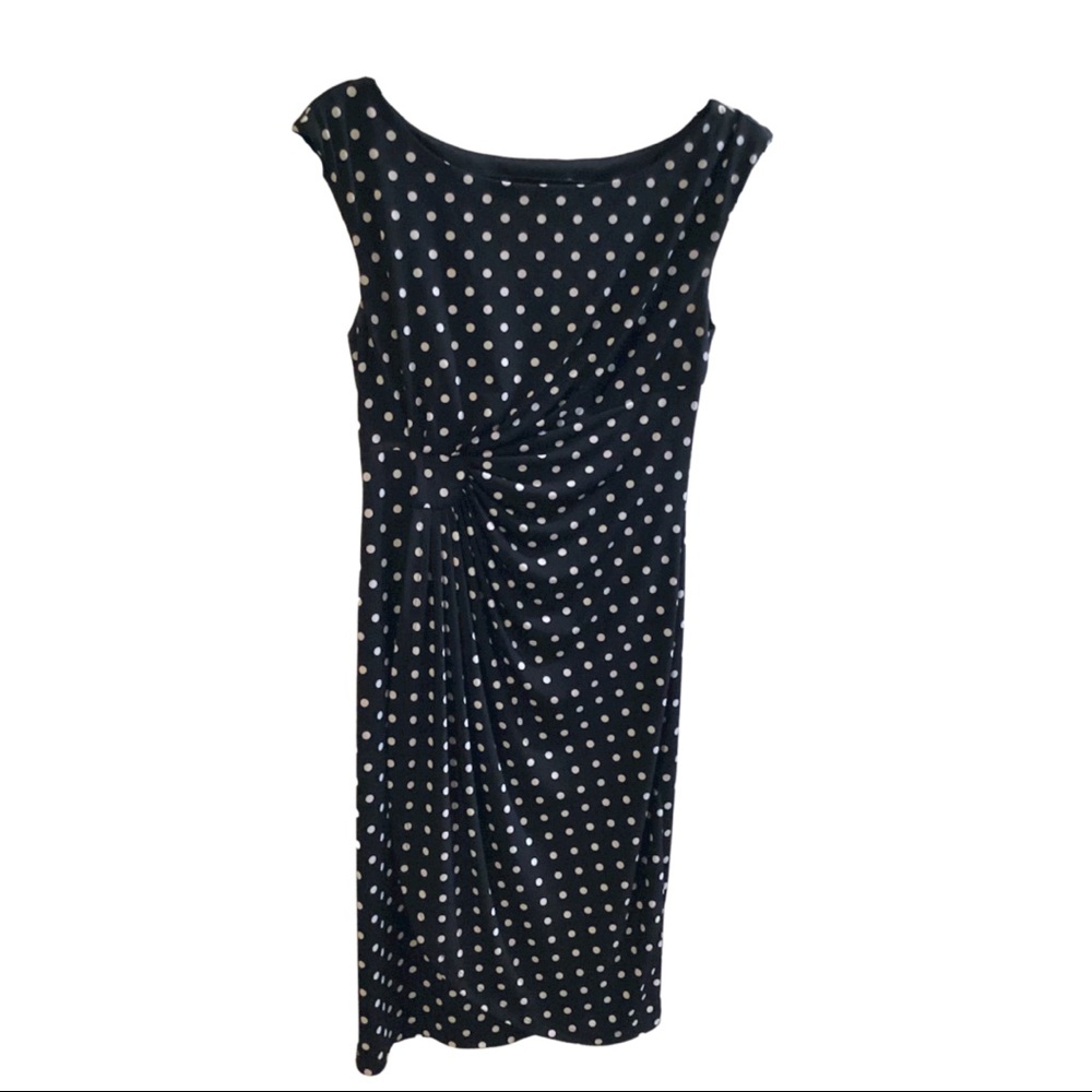 Black and white-polka dot cap sleeve dress